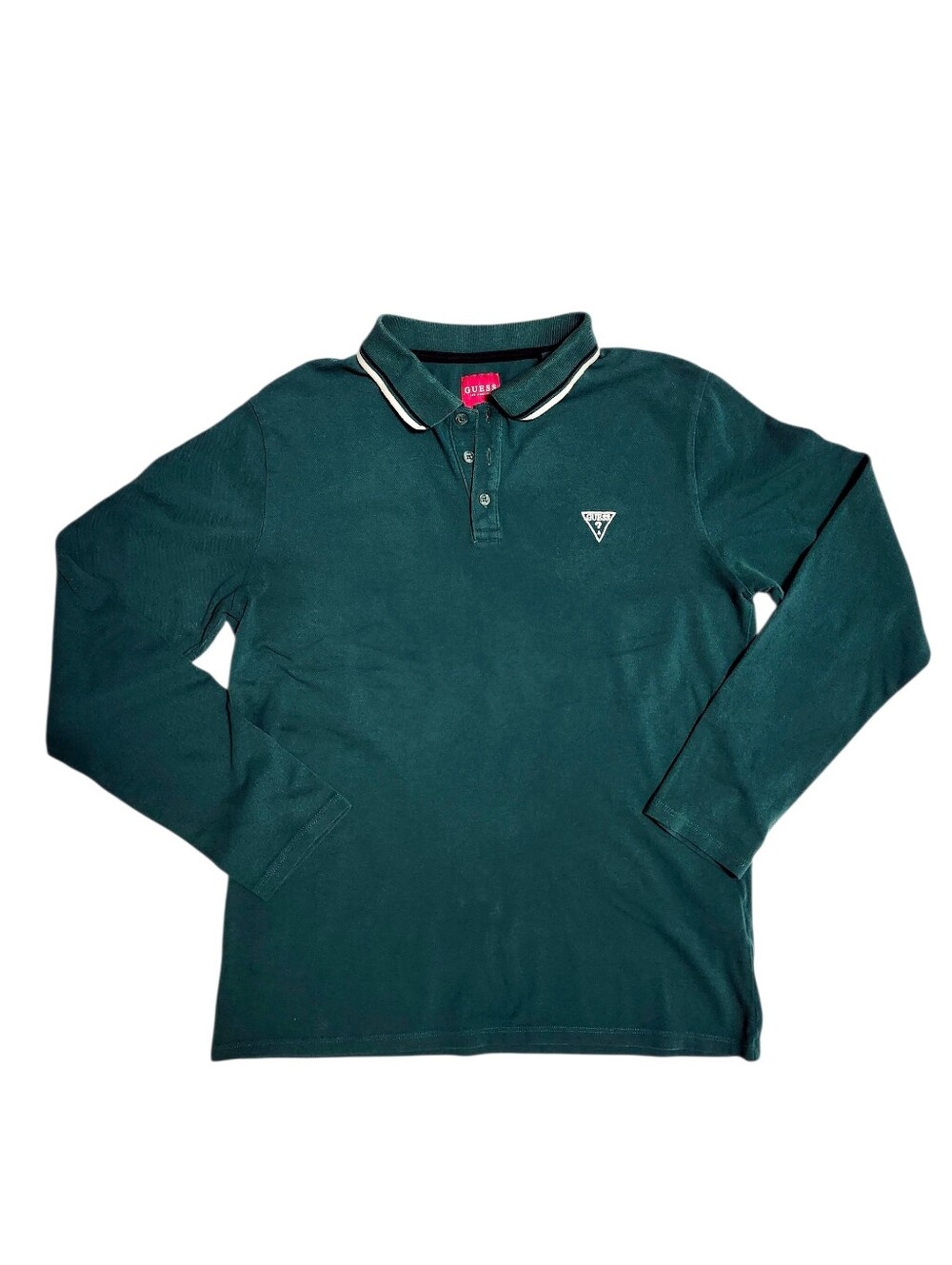 Guess Dark Green Long-Sleeve Polo Shirt with Contrast Trim size M - Picture 8 of 10